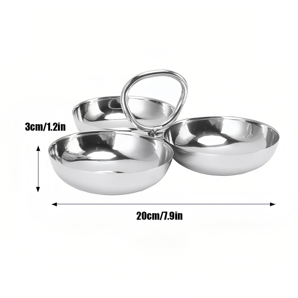 Leopacat Stainless Steel Snack Plate, Cluster Serving Bowls Connected 3 In 1 Fruit Bowl Plate Reusable Dessert Plates for Fridge Simple Tray Portable Home Kitchen Party Candy（ Ring style)