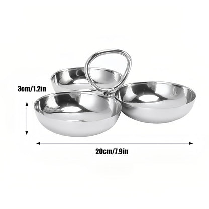 Leopacat Stainless Steel Snack Plate, Cluster Serving Bowls Connected 3 In 1 Fruit Bowl Plate Reusable Dessert Plates for Fridge Simple Tray Portable Home Kitchen Party Candy（ Ring style)