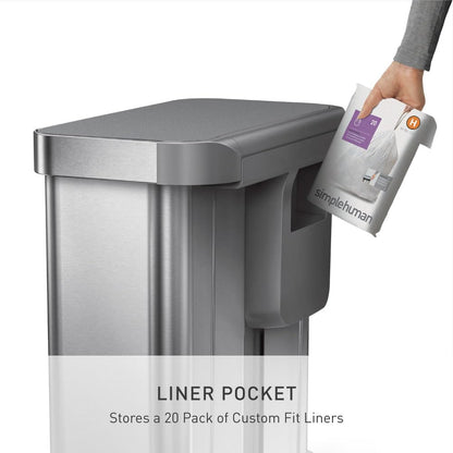 simplehuman 58 Liter / 15.3 Gallon Rectangular Dual Compartment Recycling Step, Brushed Stainless Steel with Soft-Close Plastic Lid Kitchen Trash Can