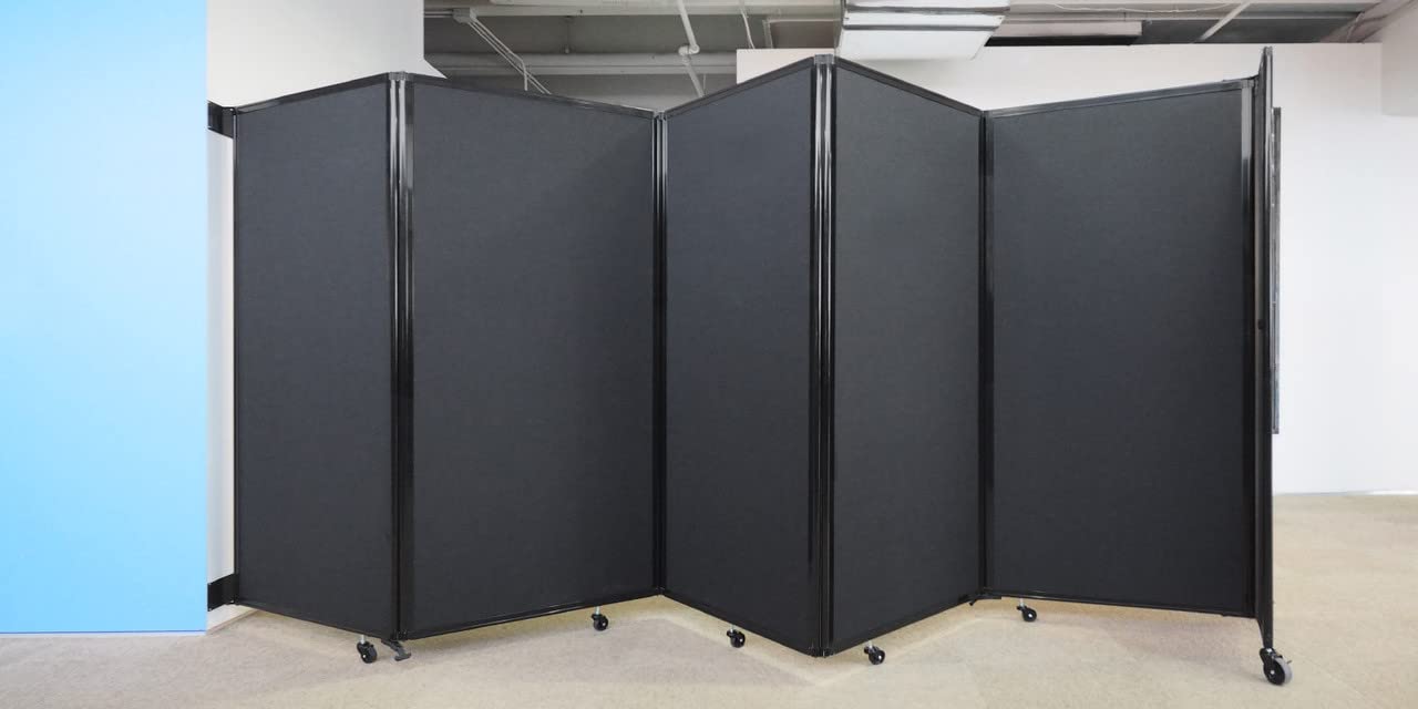 Wall-Mounted Folding Room Divider 360 | Adjustable Widths | Locking Wheels | Room Separator | Up to 19'6" Wide x 6' Tall Charcoal Gray Fabric Panels