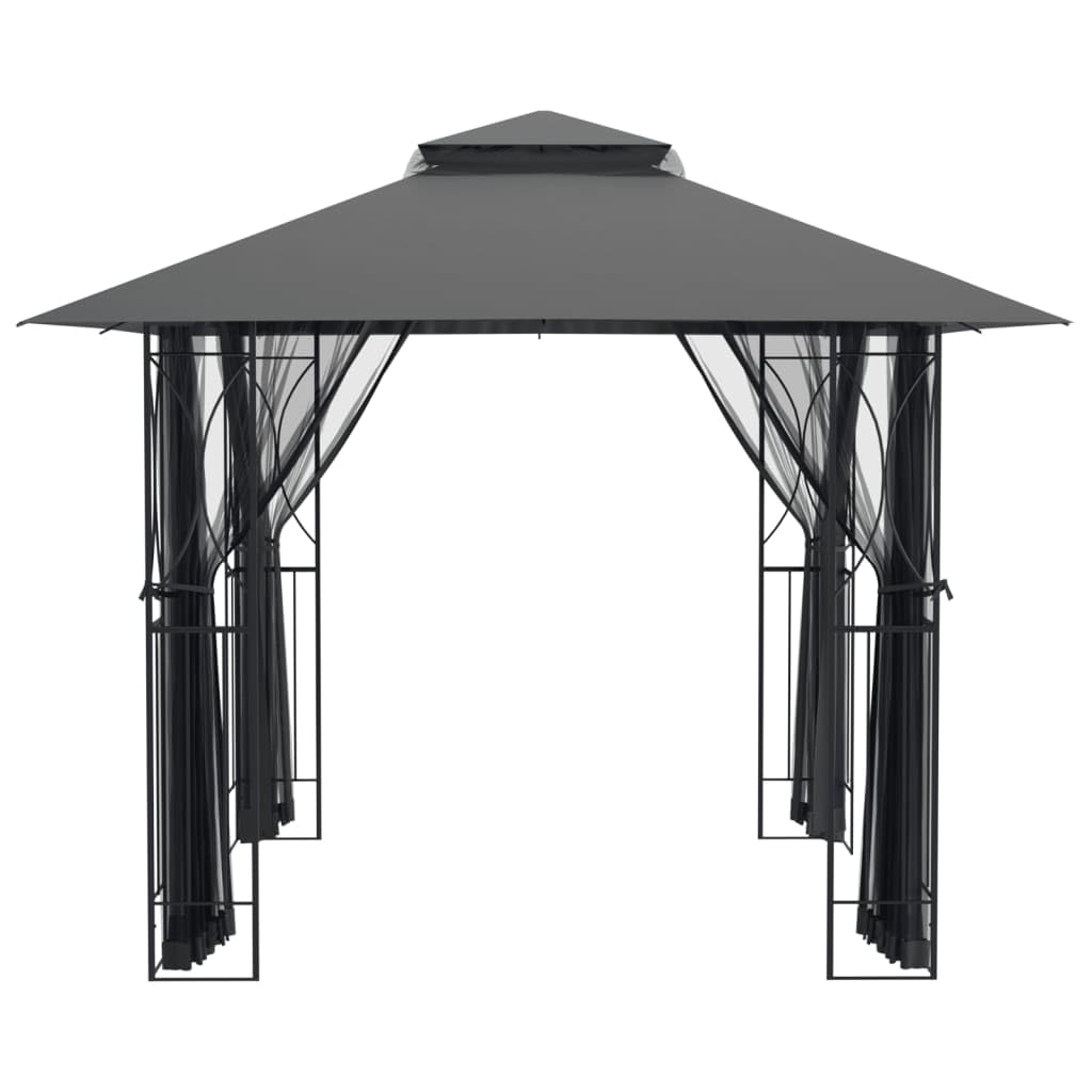 Anthracite Steel Gazebo with Sidewalls, 118.1"x118.1" Outdoor Canopy Tent, Double-Tiered Roof, Patio for Garden Parties Outdoor Structures