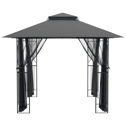 Anthracite Steel Gazebo with Sidewalls, 118.1"x118.1" Outdoor Canopy Tent, Double-Tiered Roof, Patio for Garden Parties Outdoor Structures