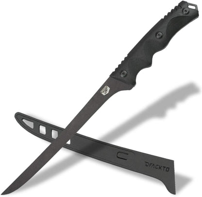 Interceptor 7.5 Inch Fillet Knife for Camping and Outdoor Kitchen, High Carbon Stainless Steel Black Knife