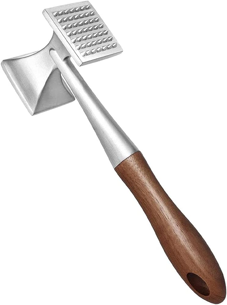 Meat Tenderizer Hammer, Dual-Sided Meat Pounder Tool with Wooden Handle for Steak, Beef, Poultry Mallet