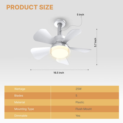 LITLISFlY White Ceiling Fan with LED Lights, 5-Level Dimmable Light, Low Profile Flush Mount Fan, Quiet Operation, Remote Control, 3CCT, Perfect for Bedroom, Kitchen & Patio