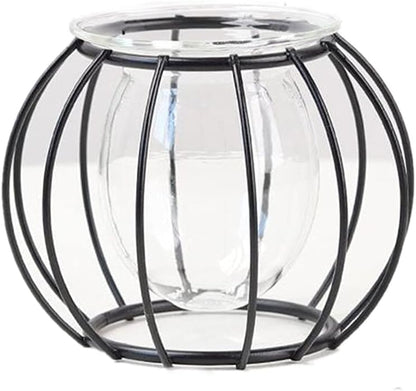 Nordic Small Clear Glass Vase, Metal Geometric Iron Line Cup Pot for Hydroponic Flowers, Modern Home Décor