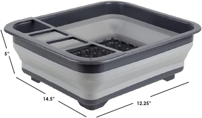 Home Basics Grey Silicone and Plastic Easy Storage Collapsible Dish Rack with Cutlery Holder