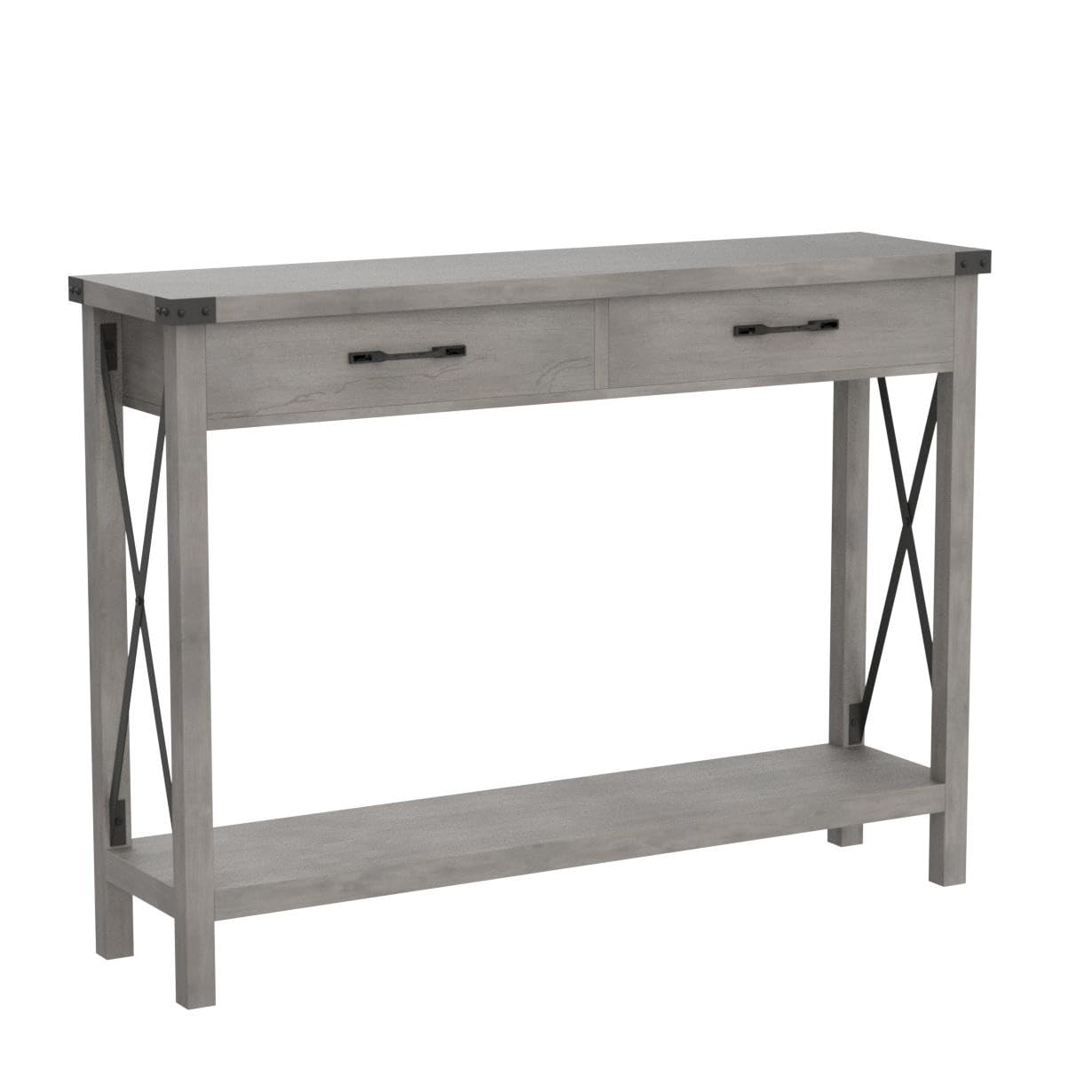 IDEALHOUSE Console Table with 2 Drawers, Farmhouse Entryway Table with Storage Shelf, Accent Wood Sofa Table for Living Room, Hallway, Foyer-Grey (WCT001)