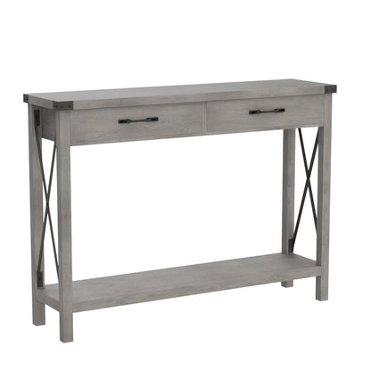 IDEALHOUSE Console Table with 2 Drawers, Farmhouse Entryway Table with Storage Shelf, Accent Wood Sofa Table for Living Room, Hallway, Foyer-Grey (WCT001)