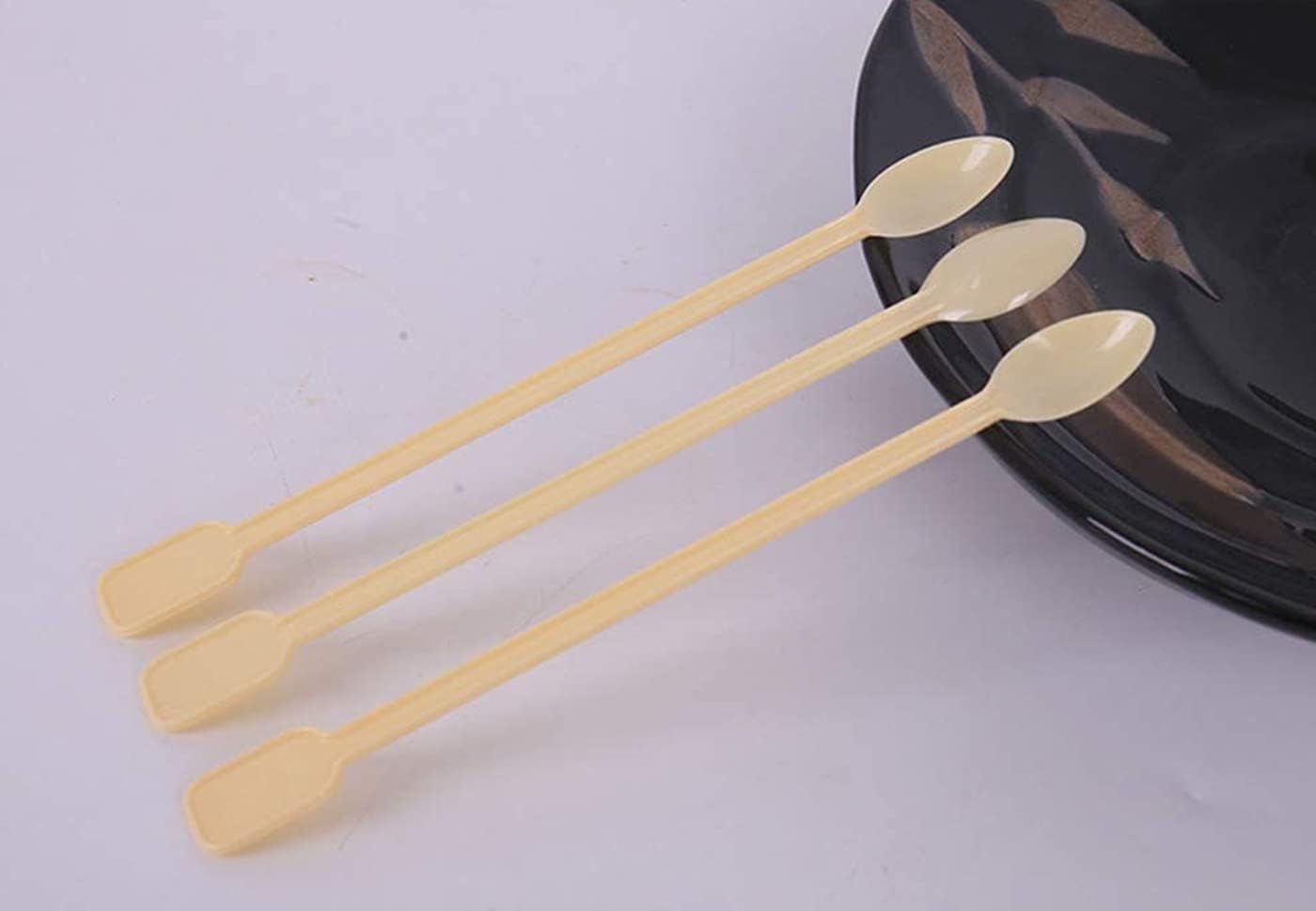 500 Pcs Disposable Plastic Coffee Tea Stirrer Spoon, Mini Stir Swizzle Sticks, Beige