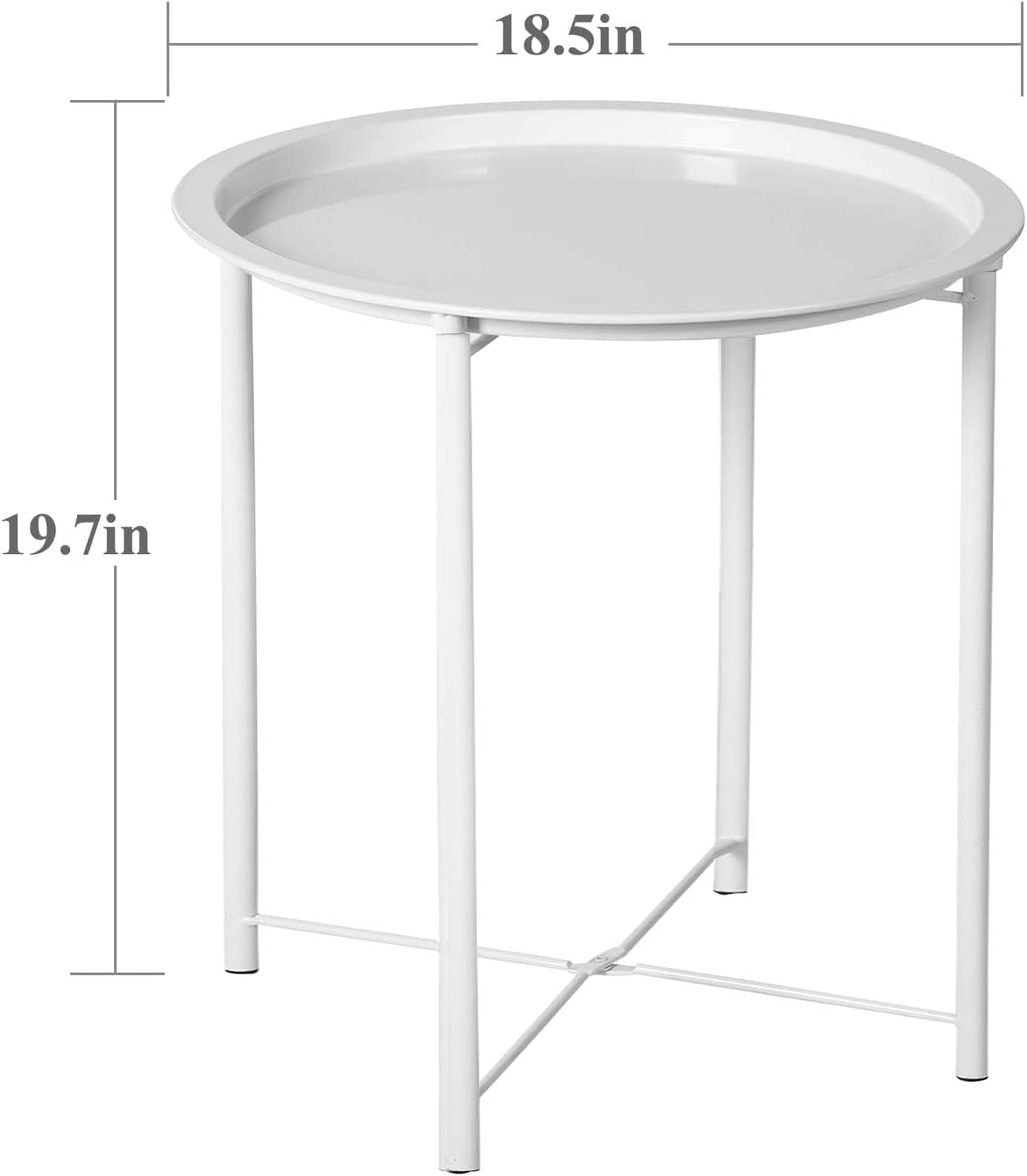 1 VECELO Side/End Table, Folding Round Metal Anti-Rust and Waterproof Outdoor or Indoor Tray for Living Room Bedroom