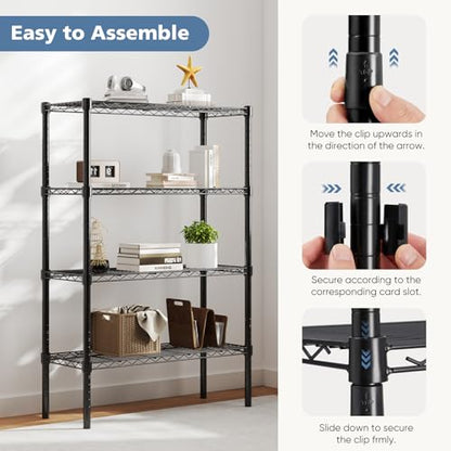 DUMOS 5 Tier Metal Wire Rack Shelf Heavy Duty Standing Shelves Adjustable Steel Closet Shelving Unit Organizers and Storage for Kitchen Bathroom Pantry Office, 13.78" D x 35.43" W x 69.29" H