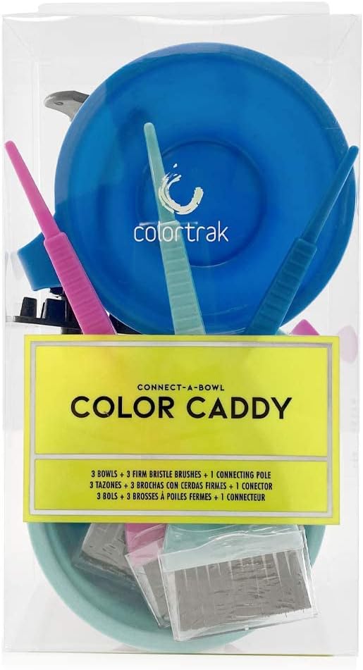 Colortrak Hair Dye Bowl Caddy, Includes Center Caddy Pole and Three Color Coded Bowls with Brushes
