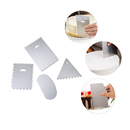 KICHOUSE 4-Piece Cake Scraper Set Stainless Steel and Aluminum Baking Supplies Kitchen Gadget for Smooth Cake Decorating and Frosting