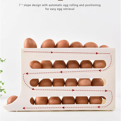 30 Eggs Egg Holder for Fridge - Auto Rolling Fridge Egg Organizer, 4 Tiers Large Capacity Egg Dispenser (White)