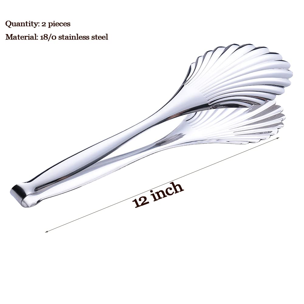 Enwinner Buffet Cooking Serving Tongs, 12 inch Kirsite Catering Chef Food Salad BBQ Serving Utensils, Set of 2(stainless steel) (Stainless Steel)