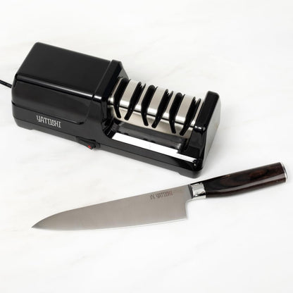Yatoshi Electric Sharpener, 50-Watt, Diamond Abrasives and Precision Angle Guides, 20-Degree Straight-Edge and Serrated Knives, 3 Stage