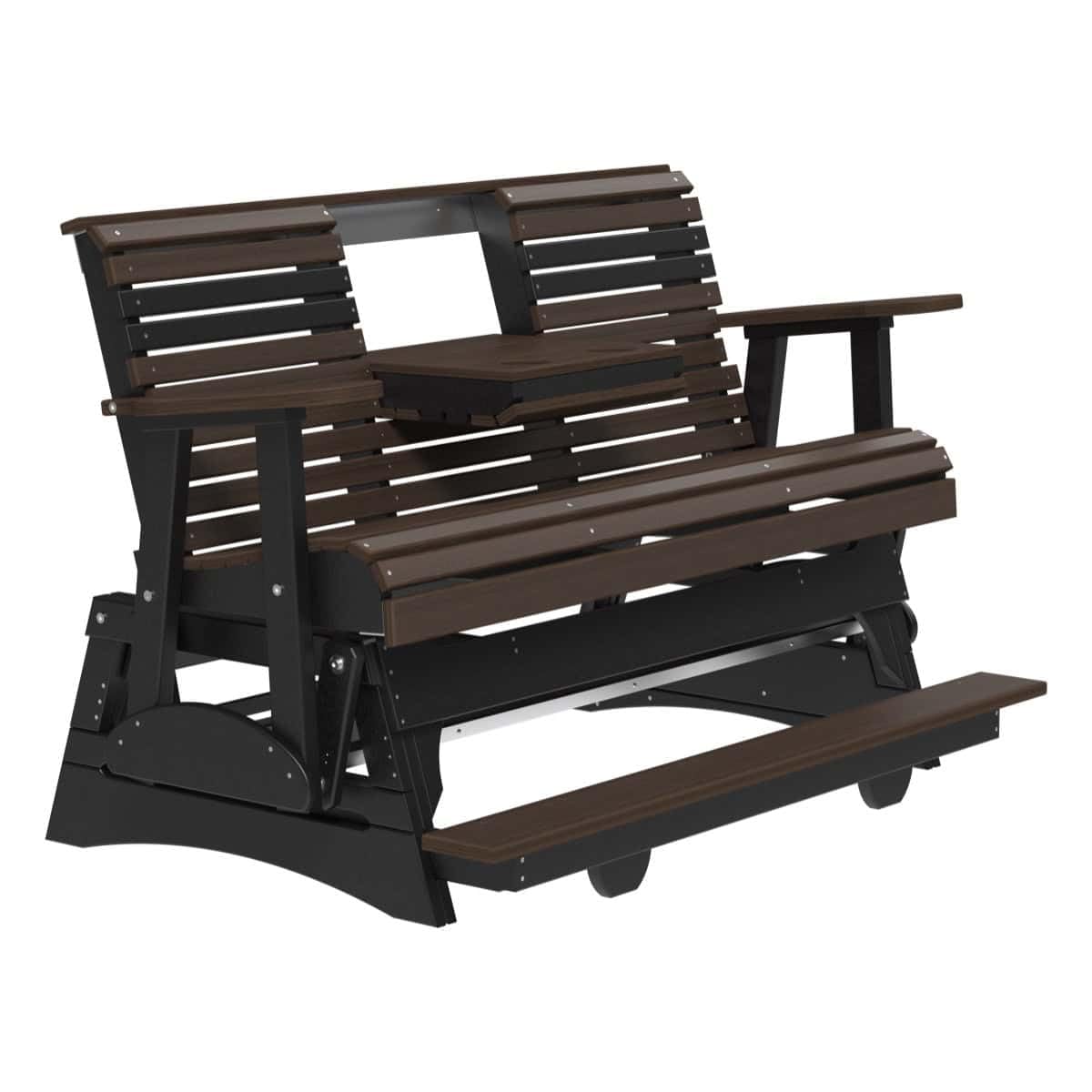 LuxCraft Plain Poly Rollback Balcony Glider with Built-in Footrest (Brazilian Walnut/Black, 5')
