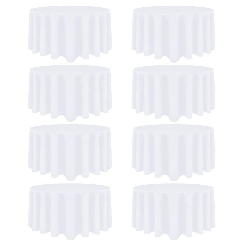Heneger 8 Pack White Round Tablecloth 120 Inch White Table Cloth Stain and Wrinkle Resistant Reusable and Washable Polyester Fabric Table Covers for Buffet Wedding Party and Banquet