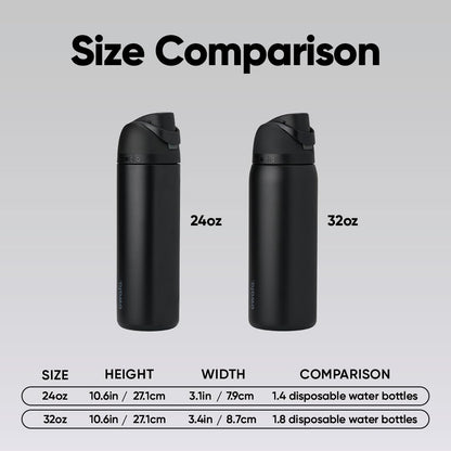 Owala FreeSip Insulated Stainless Steel Water Bottle with Straw, BPA-Free Sports Water Bottle, Great for Travel, 24 Oz, Very, Very Dark