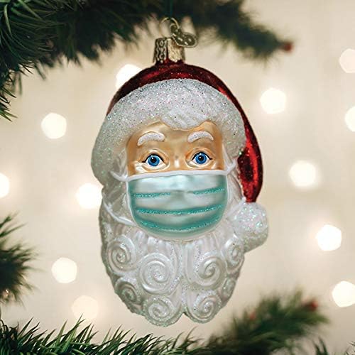 Old World Christmas Santa with Face Mask Blown Glass Ornament, Unique Christmas Tree Decoration for 2020