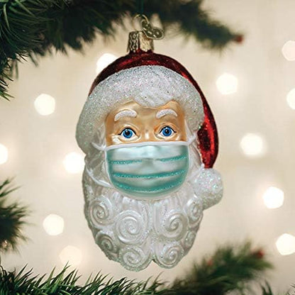Old World Christmas Santa with Face Mask Blown Glass Ornament, Unique Christmas Tree Decoration for 2020