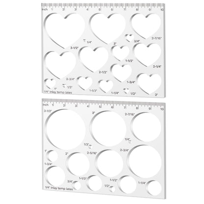 GLASSWINDS 2 Pcs 15 in 1 Acrylic Router Templates for Woodworking Heart Inlay Template Decorative Router Jig Circle Template for Drawing Cut Guide Inlay Tools Accessories