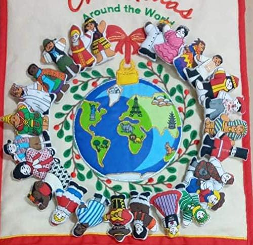 Pockets of Learning Christmas Around the World Advent Calendar - Interactive Holiday Countdown with 25 Stuffed Ornaments | Fabric Wall Hanging Décor