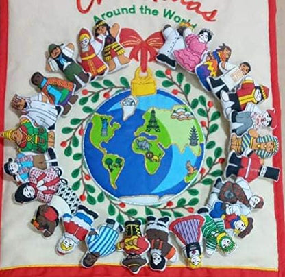 Pockets of Learning Christmas Around the World Advent Calendar - Interactive Holiday Countdown with 25 Stuffed Ornaments | Fabric Wall Hanging Décor