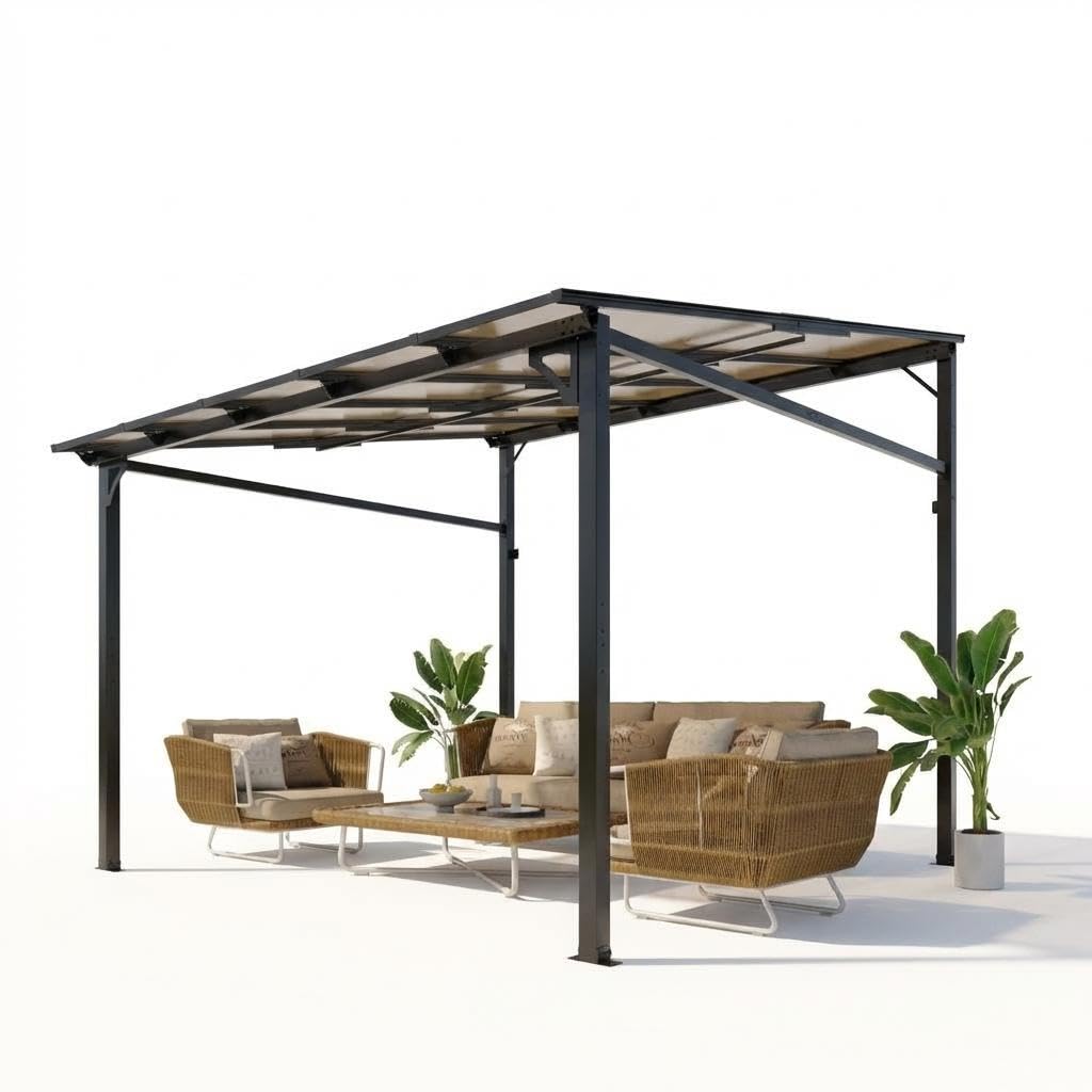 10 x 10 ft Sloped Patio Awning Gazebo, 4-Post Hardtop Pavilion with PC Polycarbonate Roof, Waterproof UV Resistant Outdoor Shade Shelter for Patio, Backyard, Garden and Lawn Activities