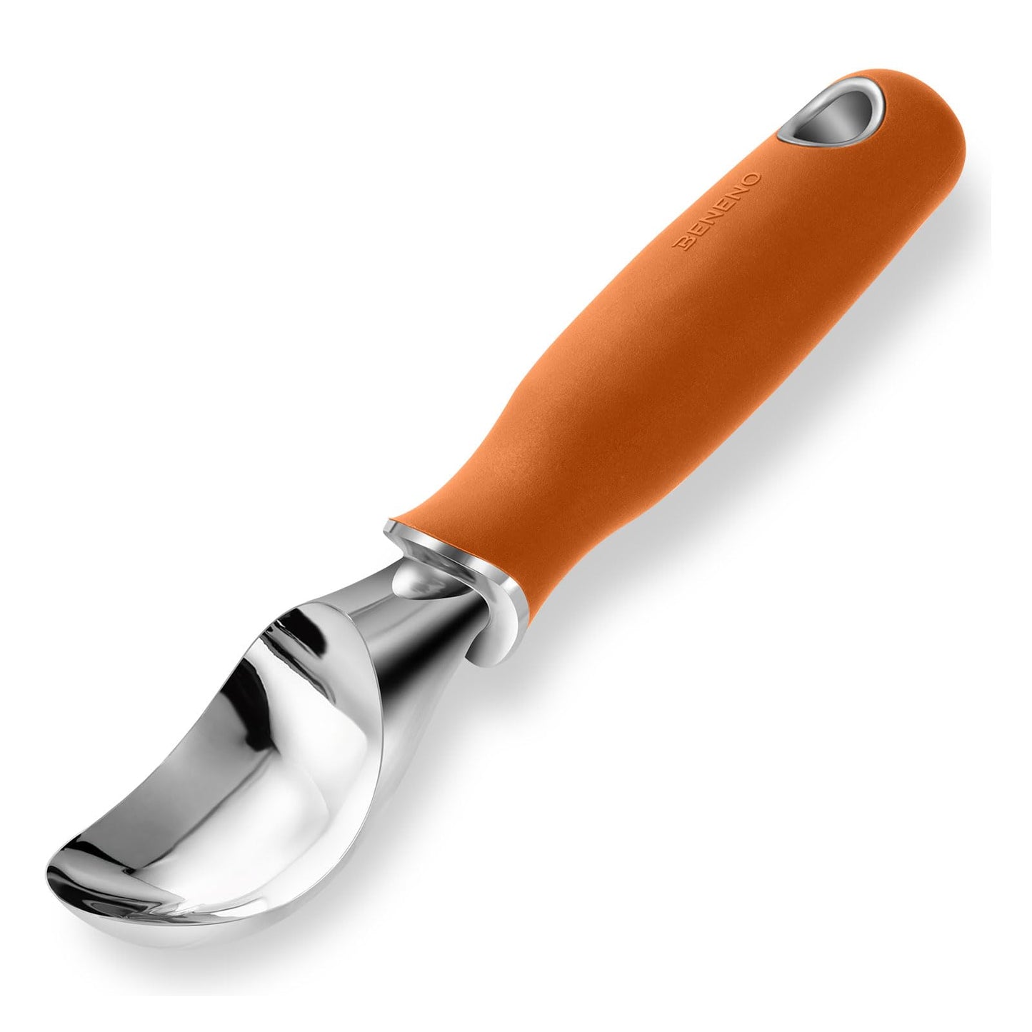 Beneno Heavy Duty Ice Cream Scoop - Upgraded Anti-Fracture Design, Comfortable Grip Long Handle, Effortless Scooping & Dishwasher Safe, Orange