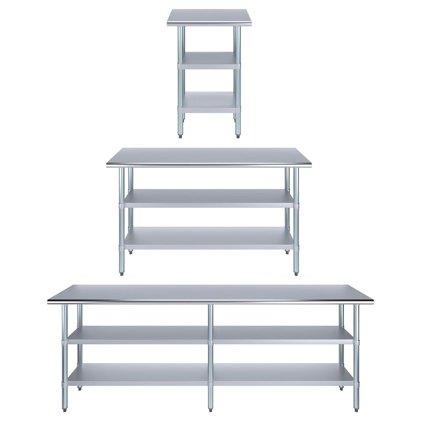 Stainless Steel Table with 2 Shelves + Optional Casters | Choose from 43 Sizes | NSF Metal Work Table for Kitchen Prep Utility | Commercial and Residential Applications