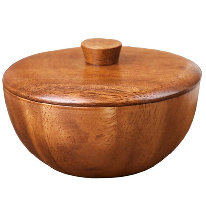 Hemoton Wooden Rice Bowl with Lid 3.14 Inch Acacia Wood Seasoning Bowl Food Container for Kids and Adults Safe Practical Kitchen Dining