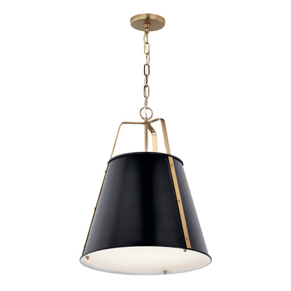Kichler Etcher 2-Light Pendant Light Fixture, Kitchen Island Hanging Light with Etched Painted White Glass Diffuser in Black and Champagne Bronze (22.5" x 18"), 52711BK