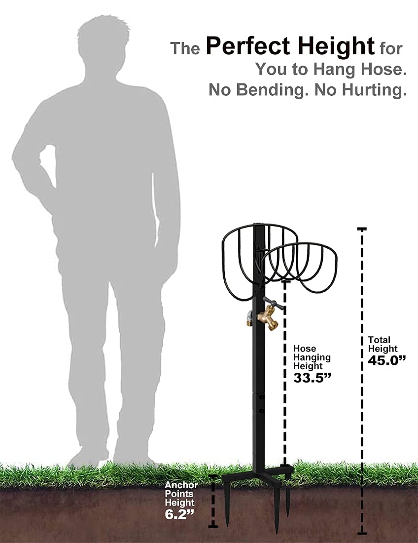 Artigarden Freestanding Garden Hose Holder Stake with Brass Faucet, Heavy Duty Metal Water Pipe Storage Stand Rack for Outdoor
