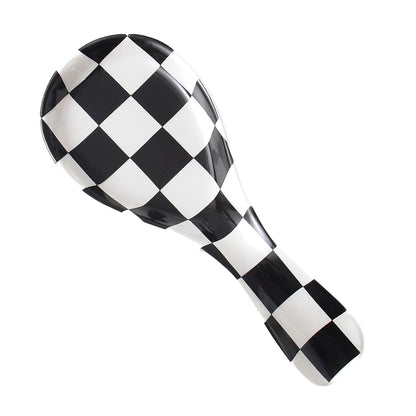 YOSCO Ceramic Spoon Rest for Stove Top, Checkered Spoon Holder Utensil Rest, Cute Spoon Rests for Coffee Bar Kitchen Decor Cooking Gift for Housewarming (Black)