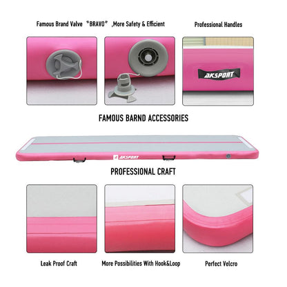 AKSPORT Air Mat Tumble Track Gymnastics Tumbling Mat Inflatable Mats With Electric Air Pump for Home Use/Tumble/Gym/Training/Cheerleading/Parkour/Beach/Park/Water 3.3/10/13.12/16.4/20/23-39ft (pink, 13.12)