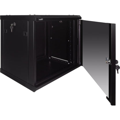 NavePoint 9U Server Rack Enclosure - 17.7” Deep, Wall Mount Network Cabinet with Locking Glass Door for 19” IT Equipment, Network Rack with 2 Fans, Removable Side Panels, Black