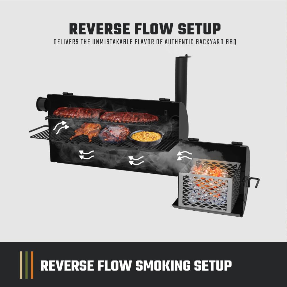 Oklahoma Joe's Highland Offset Reverse Flow Offset Charcoal Smoker and Grill With 1093 sq. in. Cooking Area in Black