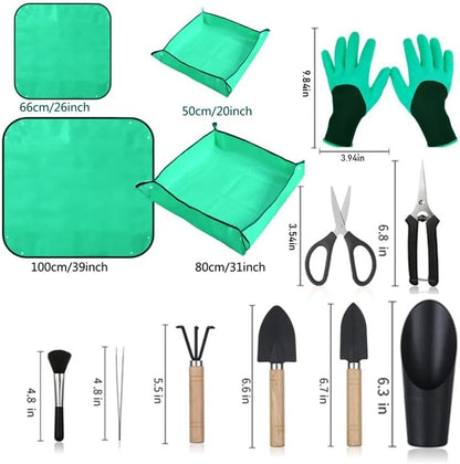 WNJ 2 PCS Waterproof Plant Repotting Mat, Foldable Indoor Potting Mats, 12 PCS Succulent Tool Set, Square Garden Tray,
