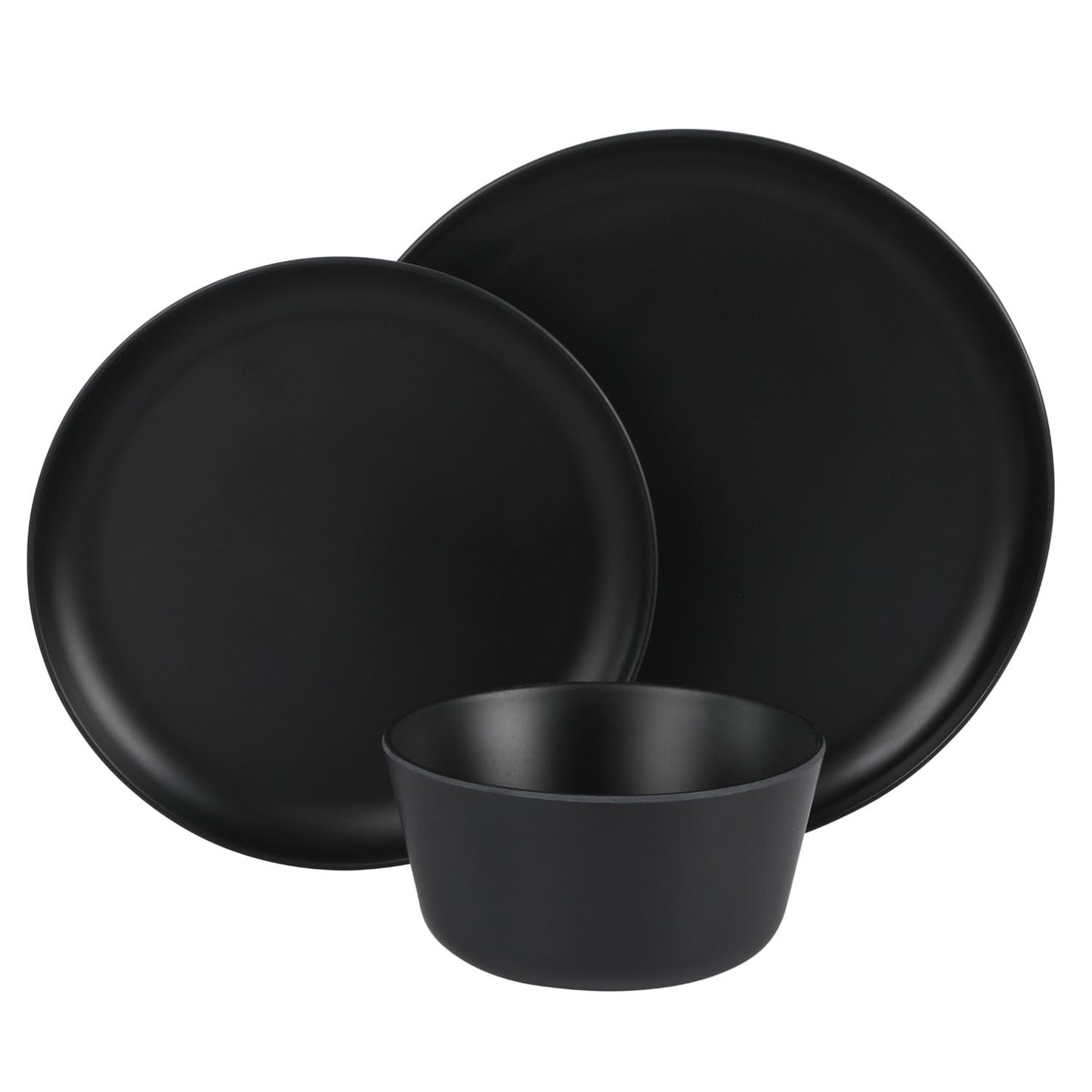 Gibson Home Fairhope 12-Piece Matte Black Melamine Dinnerware Set – Durable Lightweight Plates and Bowls, Kitchen Dining Set
