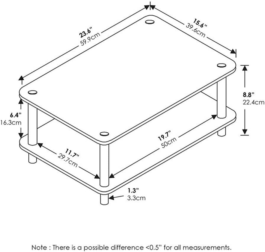 2-Tier Furinno JUST Coffee Table, Modern Coffee Table with Open Shelf, Toolless Assembly Side Table, for Living Room