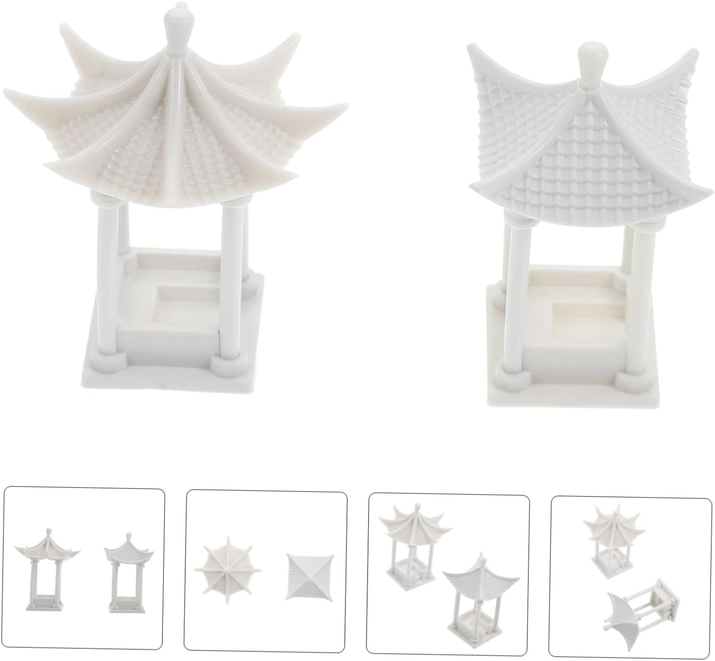 Yardwe 2pcs Building Material Model Ceramic Pagoda Statue, Miniature White Abs Figurines for Doll House, Asian Decor