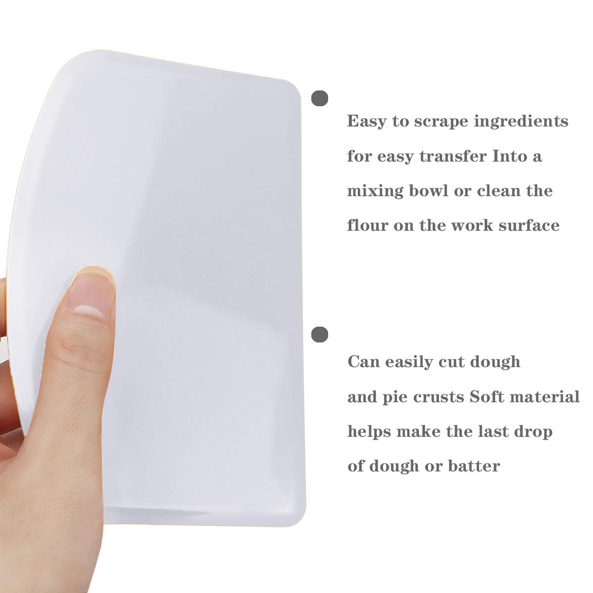 DOERDO Flexible Food Safe Plastic Dough Scraper,for Food Cutting and Cleaning,Multipurpose Food Scrappers(White,3PCS)