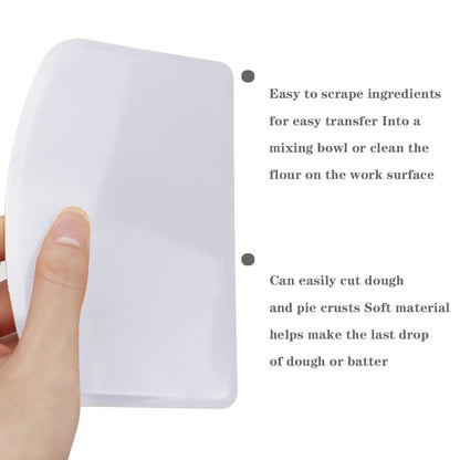 DOERDO Flexible Food Safe Plastic Dough Scraper,for Food Cutting and Cleaning,Multipurpose Food Scrappers(White,3PCS)