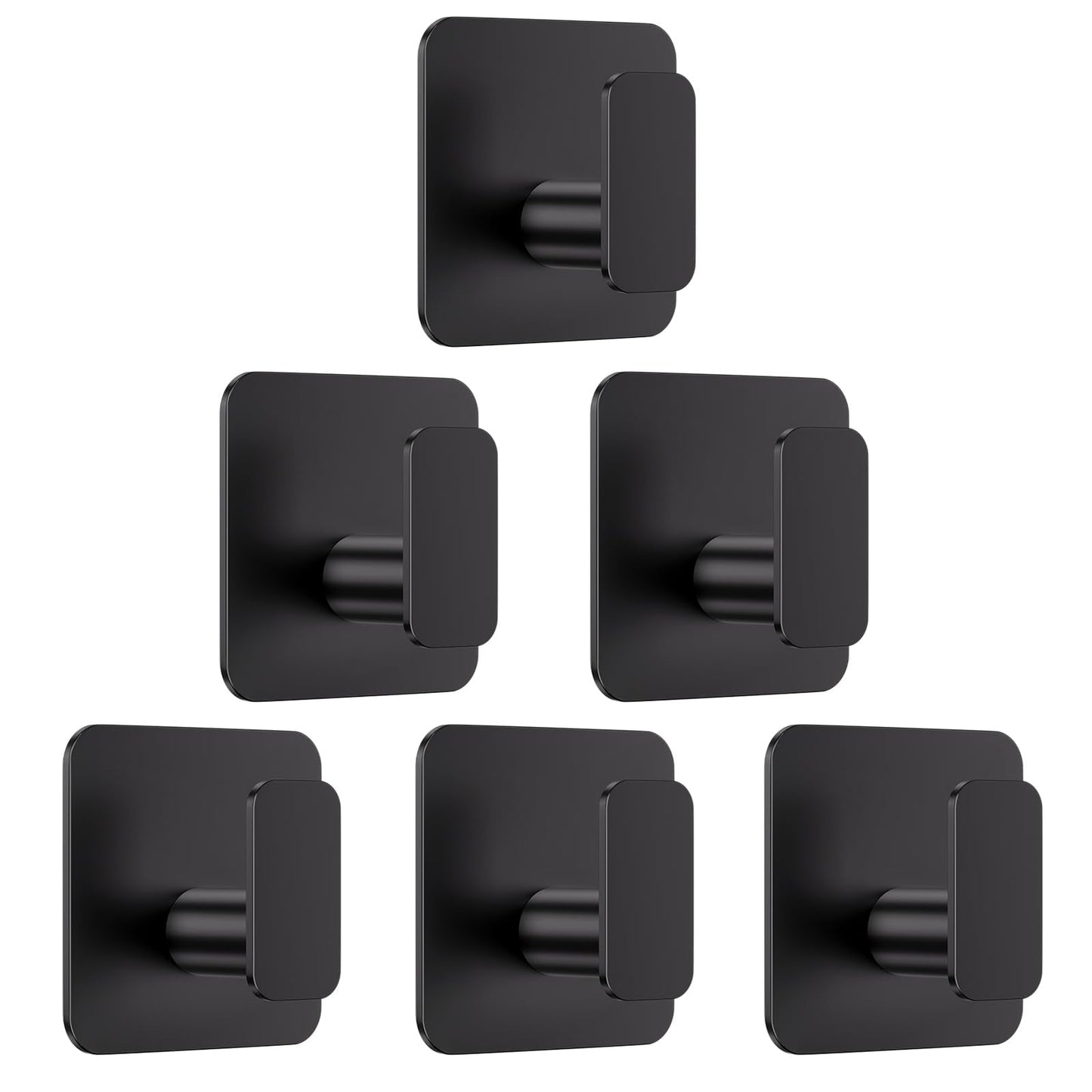Aikzik Black Hooks for Hanging Heavy Duty, Adhesive Hooks for Shower, Bathroom, Kitchen, Robe, Towel, Coat, Waterproof & Rustproof Hook for Walls No Damage, Sticky Wall Towel Hooks - 6 Pack