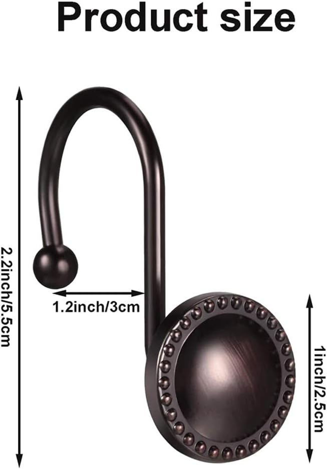 Rustproof Antique Decorative Shower Curtain Hooks, 12pcs Oil Rubbed Bronze Ring Holders for Bathroom Shower Rods