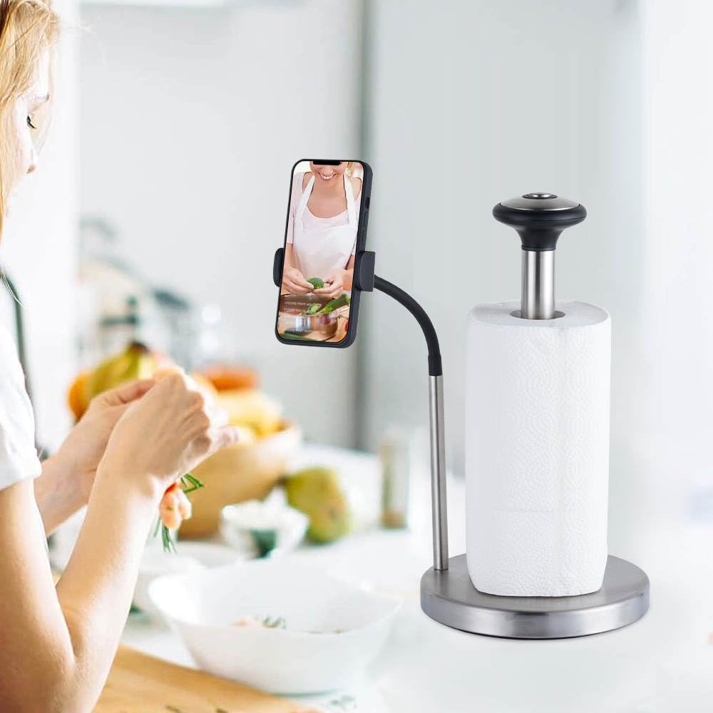 Paper Towel Holder, Standing Weighted Base Non-Slip Stainless Steel Dispenser for Kitchen Countertop and Tabletop