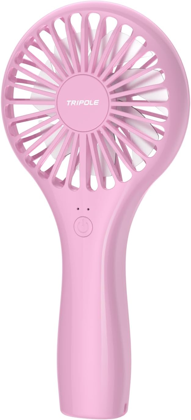 TriPole Mini Handheld Fan, Battery Operated, Portable, Speed Adjustable, USB Rechargeable, Pink for Kids, Women, Men,