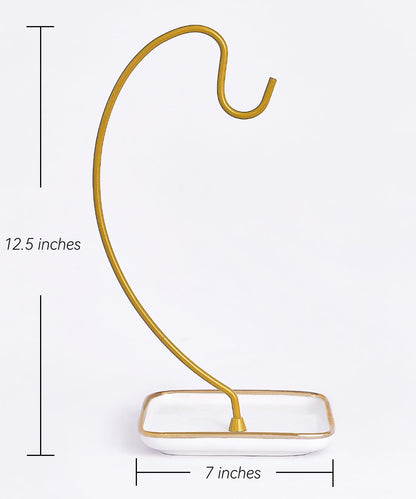 VROOMIUM Banana Holder Stand with Ceramic Base - Holds Up to 5 Pounds Bananas, Hassle-free Cleaning, Stylish and Chic Design Banana Rack - Gold